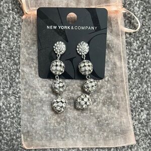 New York & Company Silver Crystal Three-Tier Drop Earrings